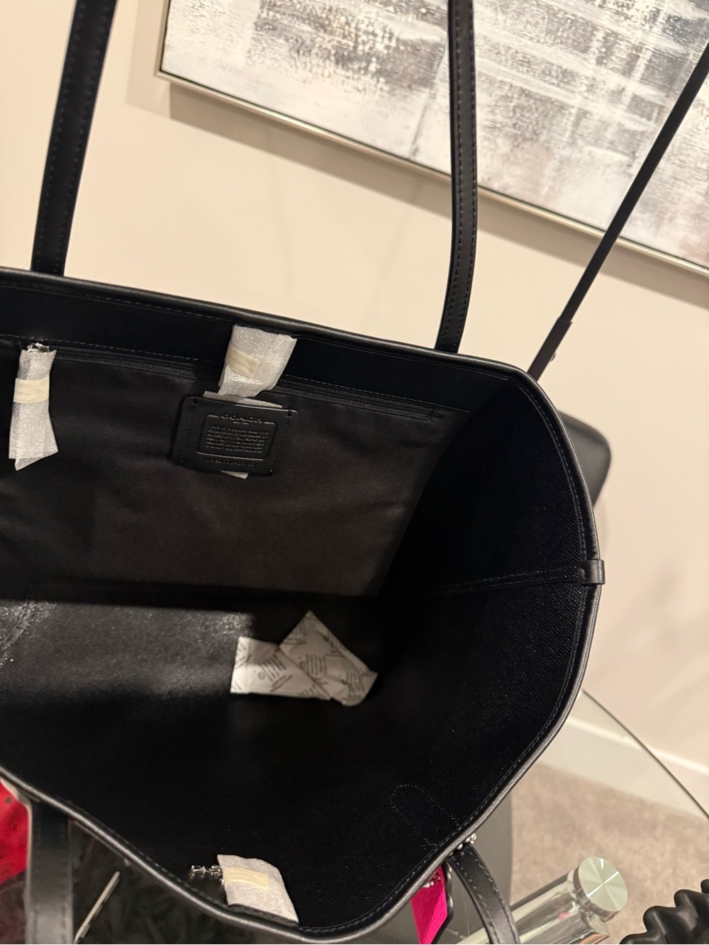 Coach Brown Signature Canvas Tote with Pink Floral Accents - Picture 5 of 9